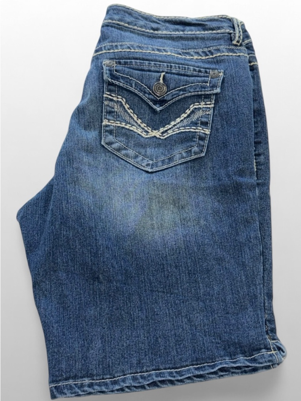 Nine West Denim Bermuda Shorts Womens 8 Blue Mid Rise Stretch Casual Summer